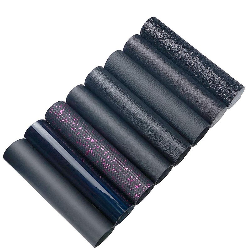 Litchi 8 Pieces 8x12 Inch Black Series Faux Leather Sheets Including 8 Kinds Leather Sheets for Leather Bows and Earrings Making - Image 4